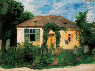 Mein Atelier in Nagybánya, Haus unter Bäumen